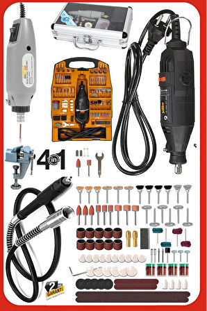 Çift Çok Amaçlı Gravür Profesyonel 4IN1 Set: 362 Parça Aksesuar 500W Gravür Hobi Taşlama Mengene Set
