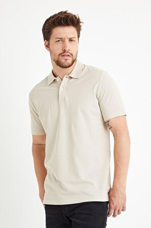 Erkek Basic Polo Yaka Tişört (Regular Fit) Bej