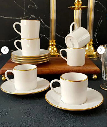 REGNA HOME Fine Living Sena Yaldızlı 18 Parça Gold Çay-Kahve Bardağı Seti, Türk  Kahve Fincan Takımı Çay Takımı