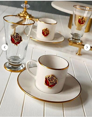 REGNA HOME Fine Living Love Roses 2 Kişilik Dekorlu Kadehli 6 Parça Kahve Fincan Takımı
