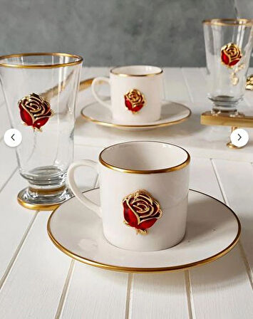 REGNA HOME Fine Living Love Roses 2 Kişilik Dekorlu Kadehli 6 Parça Kahve Fincan Takımı