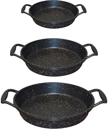 3’lü Set Döküm Siyah Granit Sahan Tava 22cm-20cm-18cm