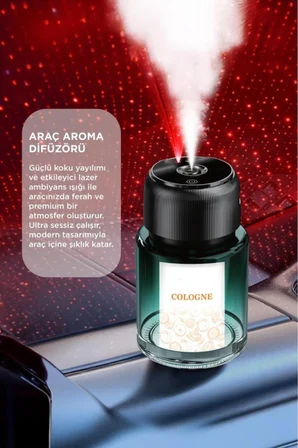 Araç İçi Aroma Difüzörü Hava Nemlendirici Yıldız Tavan Işıklı Şarjlı Oda ve Araba Kokusu TCF-02