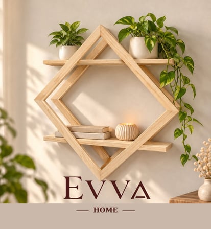 🌿 Dekoratif Geometrik Desenli Ahşap Duvar Rafı
