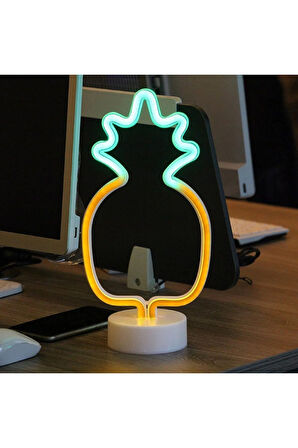 Büyük Boy Pilli Ananas Neon Çift Renkli Led Işıklı Masa Ve Gece Lambası Dekoratif Aydınlatma