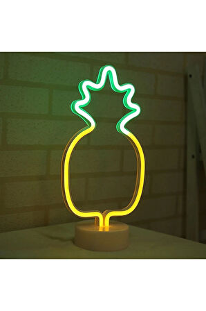 Büyük Boy Pilli Ananas Neon Çift Renkli Led Işıklı Masa Ve Gece Lambası Dekoratif Aydınlatma