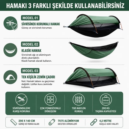 2 Kişilik Cibinlikli Hamak Çadır Tente Seti Kamp Hamağı Sineklikli Outdoor Hamak Taşıma Çantalı