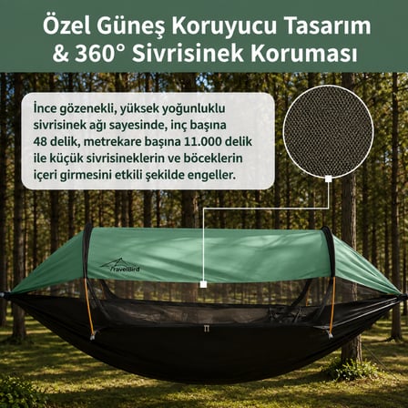 2 Kişilik Cibinlikli Hamak Çadır Tente Seti Kamp Hamağı Sineklikli Outdoor Hamak Taşıma Çantalı