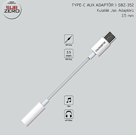 (TYPE-C) Kulaklık Aux 3.5mm Dönüştürücü Çevirici Subzero AD20