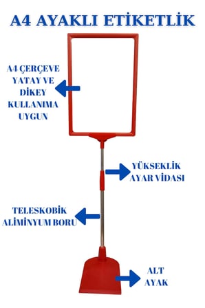 5 Adet Kırmızı A4 Ördek Ayaklı Fiyat Etiketi - Sepet, Stand, Teşhir, Askılık, Çerçeveli Fiyat Etiketi