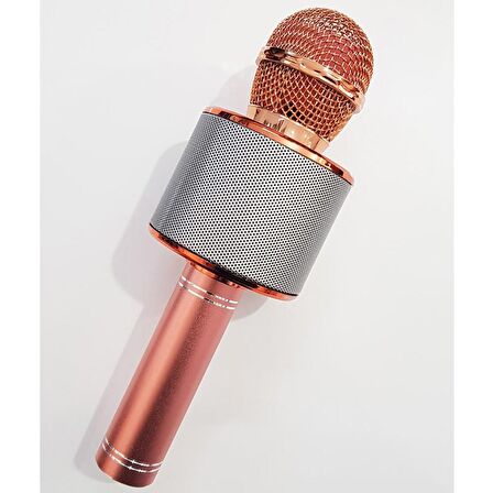 Karaoke Mikrofon Bluetooth Hoparlör Usb Sd Kart ve Aux Girişli - Rose Gold