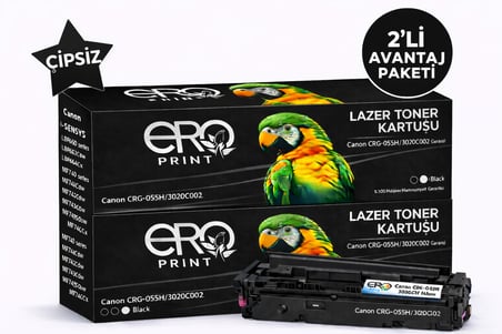 Canon CRG 055H Siyah Muadil Toner - 7500 Sayfalık Çipsiz Toner - 2'li Avantaj Paket