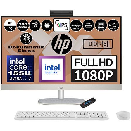 Hp 27-CR1021NT Intel Core Ultra 7 155U 32GB Ddr5 1tb SSD Windows 11 Home Intel® Aı Boost 27 Inç Dokunmatik IPS Fullhd All In One Bilgisayar 9W334EAH10+ Zetta Flash Bellek