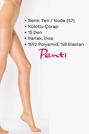Penti Fit 15 Den Parlak İnce Külotlu Çorap Ten/Nude (57) - 1 Numara Small