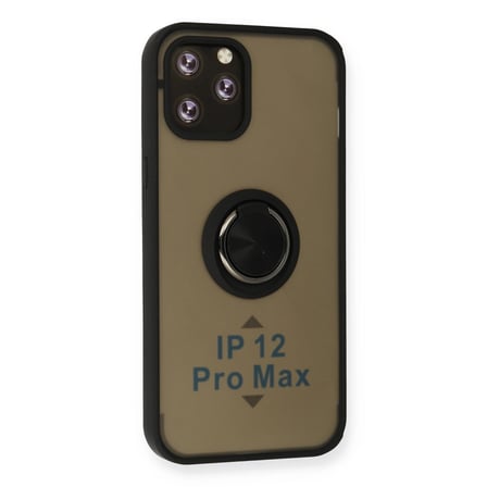 Apple İphone 12 Pro Max Kılıf Montreal Yüzüklü Silikon Kapak - Siyah