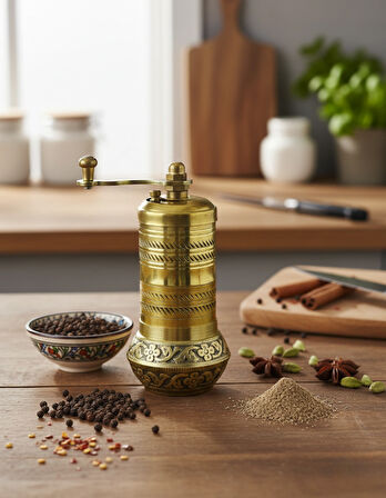 Pirinç El Yapımı Karabiber ve Baharat Değirmeni Öğütücü (4cmx11cm)