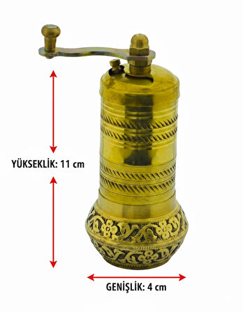 Pirinç El Yapımı Karabiber ve Baharat Değirmeni Öğütücü (4cmx11cm)