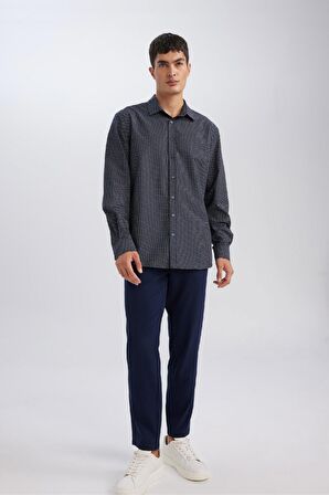 DeFacto Modern Fit Poplin Desenli Pamuk Karışımlı Uzun Kollu Gömlek D3377AX24AUNV82