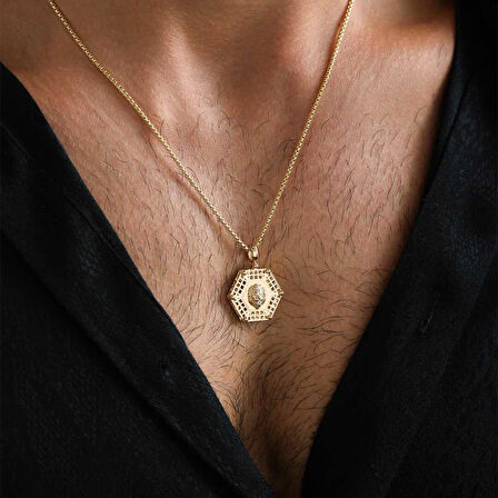 Altıgen Aslan Pia Erkek Kolye