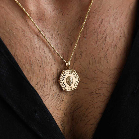 Altıgen Aslan Pia Erkek Kolye