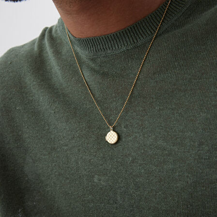 Damalı Yuvarlak Kapaklı Erkek Kolye