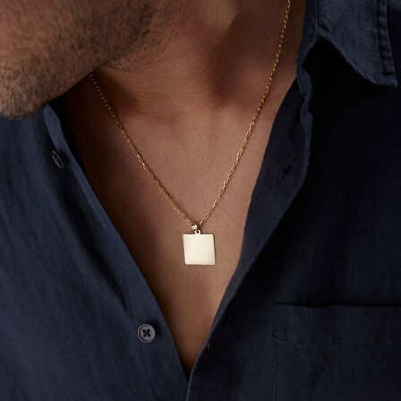 Kare Plaka Erkek Kolye