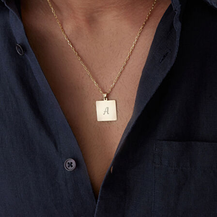 Kare Plaka Erkek Kolye