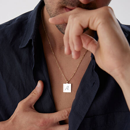 Kare Plaka Erkek Kolye