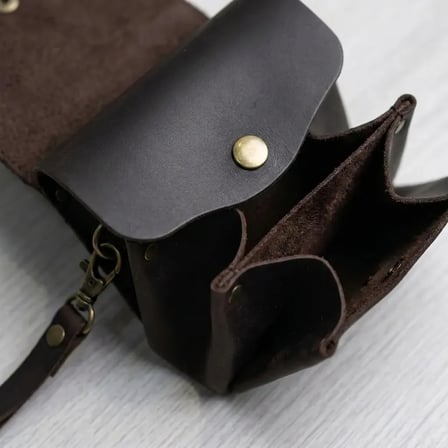 %100 Hakiki Deri El Yapımı Vintage Mini Kadın El Çantası ve Cüzdan - Acı Kahve (12x9 cm)