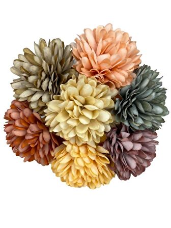 Yapay Çiçek Krizantem Kartopu Karışık Pastel Renkler 7 Ayrı Tek Dal Demet