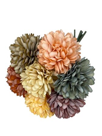 Yapay Çiçek Krizantem Kartopu Karışık Pastel Renkler 7 Ayrı Tek Dal Demet