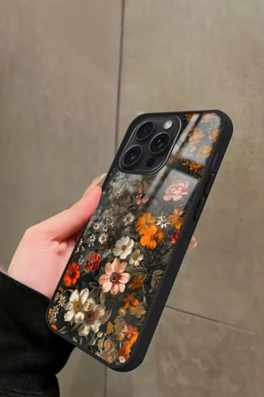 Apple iPhone 15 Pro Max Uyumlu Karışık Çiçek Tasarımlı Parlak Silikon Kılıf