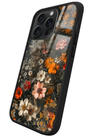 Apple iPhone 15 Pro Max Uyumlu Karışık Çiçek Tasarımlı Parlak Silikon Kılıf