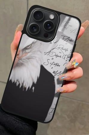 Apple iPhone 15 Pro Uyumlu Kartal Tasarımlı Parlak Silikon Kılıf