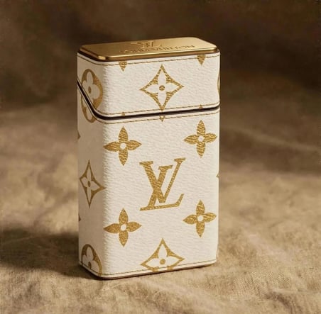 Beyaz Gold Monogram Desenli Kapaklı Sigara Kutusu