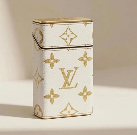 Beyaz Gold Monogram Desenli Kapaklı Sigara Kutusu