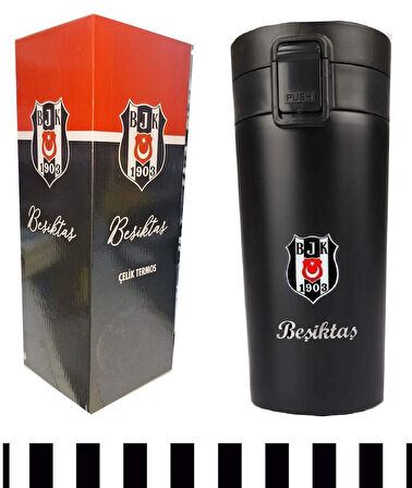 Beşiktaş Orjinal Lisanslı Çelik Termos Kilitli Mug 400 ml (Siyah)