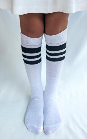 CİHO SOCKS Daily 4 Çift Kız Çocuk, Kız Çocuk Beyaz Çizgili Kaymayan Diz Altı Orta Okul Lise Kolej Okul Çorabı