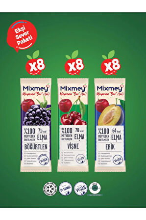 Mixmey Ekşi Sever Meyve Bar 24 Adet | Vegan,Glutensiz, Sağlıklı Vegan Atıştırmalık - 20gr X 24 Adet