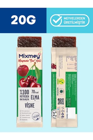 Mixmey Ekşi Sever Meyve Bar 24 Adet | Vegan,Glutensiz, Sağlıklı Vegan Atıştırmalık - 20gr X 24 Adet