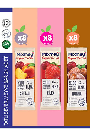 Mixmey Tatlı Sever Meyve Bar 24 Adet | Vegan,Glutensiz, Sağlıklı Vegan Atıştırmalık - 20gr X 24 Adet