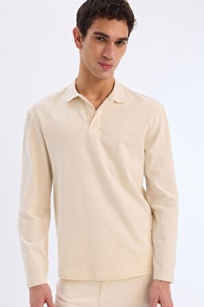 New Regular Fit Basic Düz Uzun Kollu Pike Polo Tişört