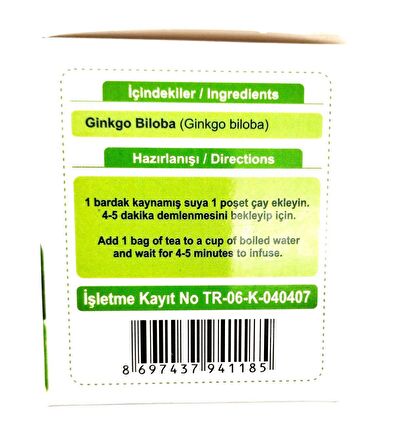 Lokman Aktar Ginkgo Biloba Çayı 20 Süzen Poşet 