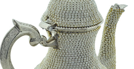 Arsal Parlak Taş Işlemeli Gümüş Renk Dekoratif Demlik (21.5CMX21CM)