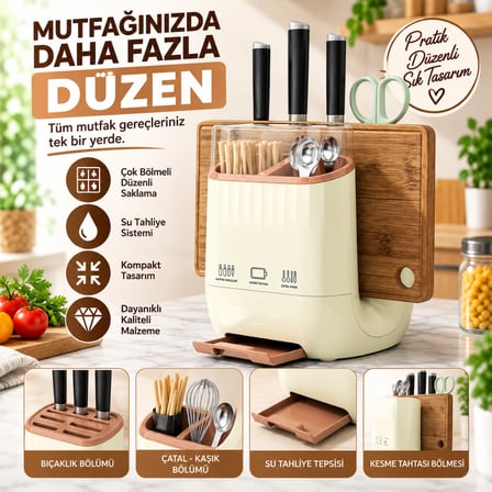 Tezgah Üstü Mutfak Organizeri Kaşıklık Bıçaklık Kepçelik Çatal Kaşık Düzenleyici
