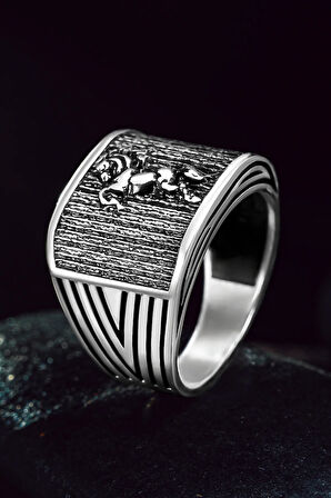 Erkek Gümüş Yüzük - At Figürlü 925 Ayar Erkek Yüzük