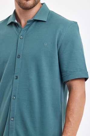 Erkek Polo Yaka Kısa Kollu Düğmeli Bol Bakır Gömlek