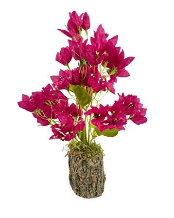 Yapay Çiçek Kütük Saksılı Fuşya Begonvil Dekoratif Masa Çiçeği 40*20cm