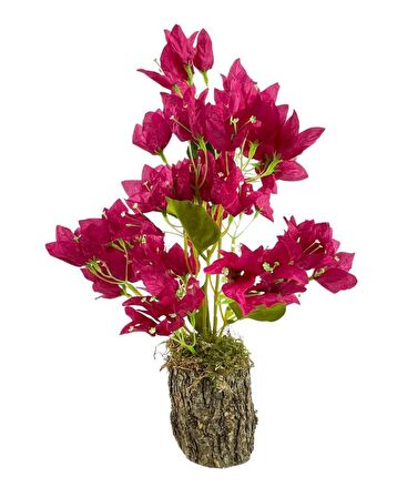 Yapay Çiçek Kütük Saksılı Fuşya Begonvil Dekoratif Masa Çiçeği 40*20cm