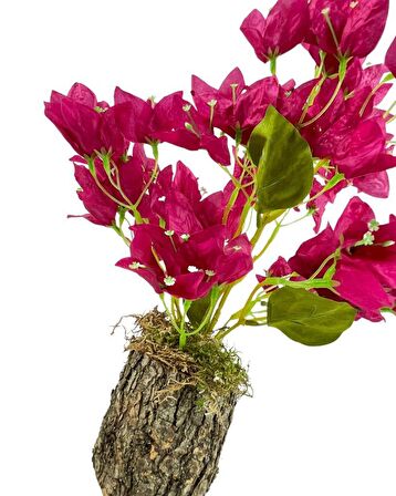 Yapay Çiçek Kütük Saksılı Fuşya Begonvil Dekoratif Masa Çiçeği 40*20cm
